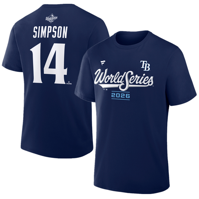 Men's Navy Tampa Bay Rays #14 Chandler Simpson 2026 World Series Name & Number T-Shirt